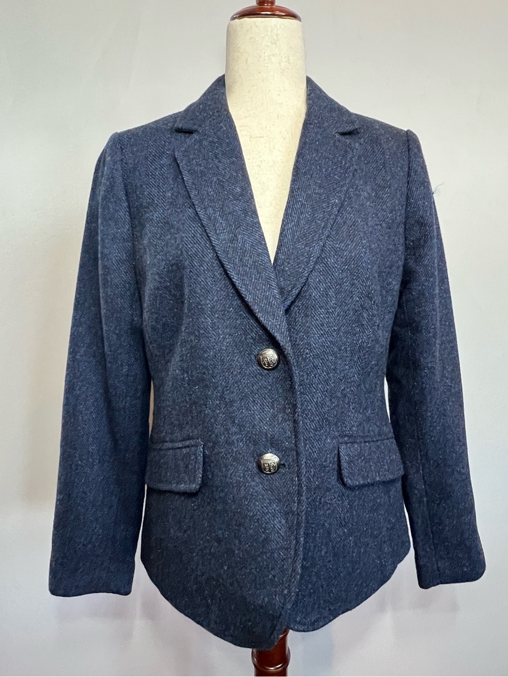 Talbots Navy Herringbone Wool-Blend Blazer - Picture 8 of 12
